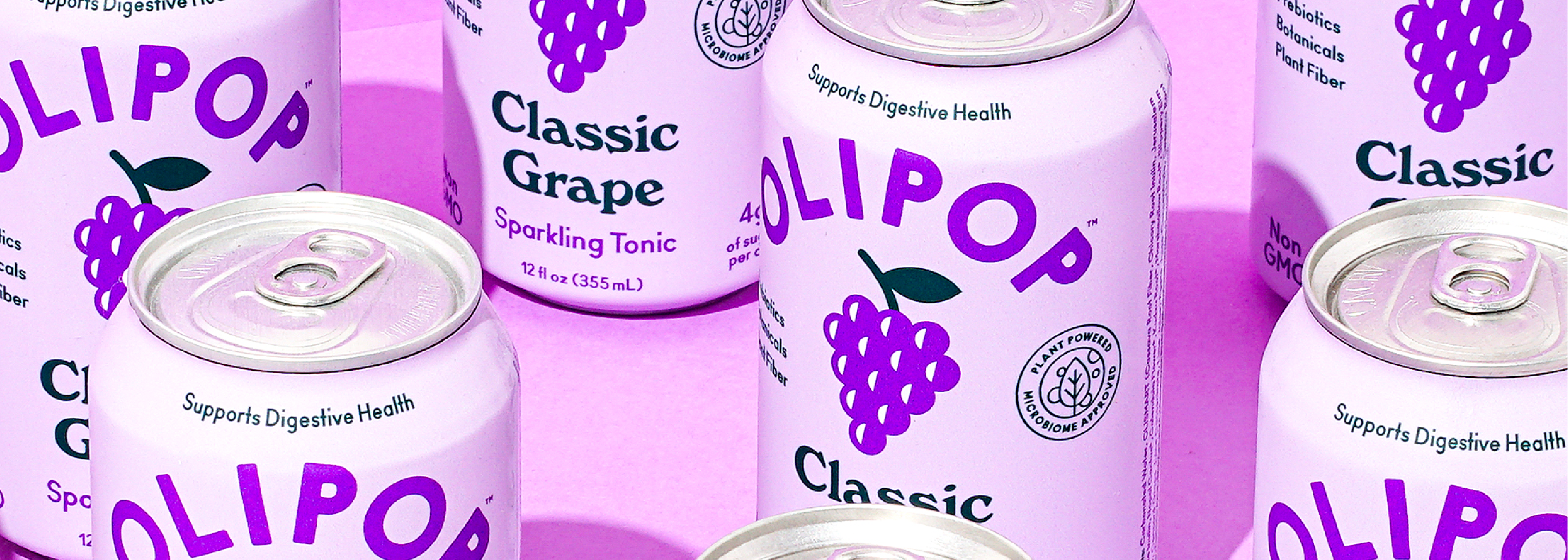 Cans of OLIPOP Classic Grape